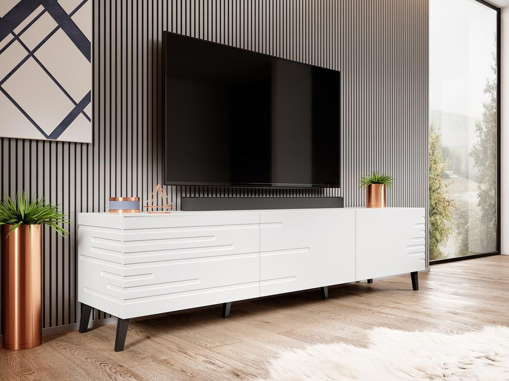 Mirjan24 Tv-Lowboard Nova 3D, Tv-Tisch Mit 3 Türen, Modern Wohnzimmer  Tv-Kommode, Stilvoll Kolektion (Farbe: Weiß) in Lowboard Wohnzimmer